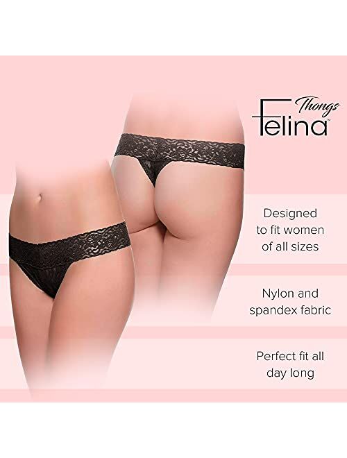 Buy Felina Stretchy Lace Low Rise Thong - Sexy Underwear for Women, Thongs  for Women, Seamless Panties for Women (6-Pack) online