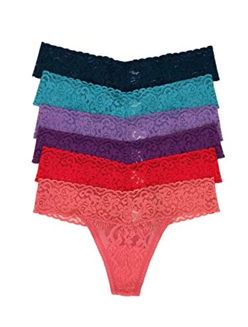 Felina Stretchy Lace Low Rise Thong - Sexy Underwear for Women, Thongs for Women, Seamless Panties for Women (6-Pack)