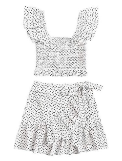 Women's Two Piece Ruffle Trim Cami Crop Top and Wrap Skirt Set