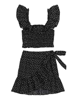 Women's Two Piece Ruffle Trim Cami Crop Top and Wrap Skirt Set