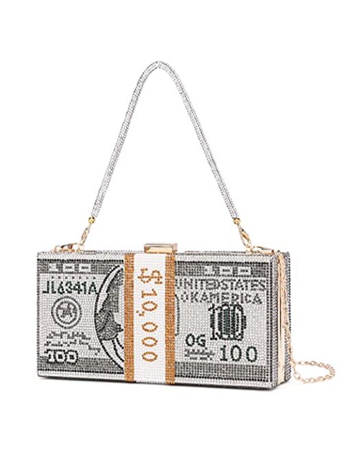 Dollar Clutch Purse for Women from Covelin, Rhinestone Evening Handbag Money Bag