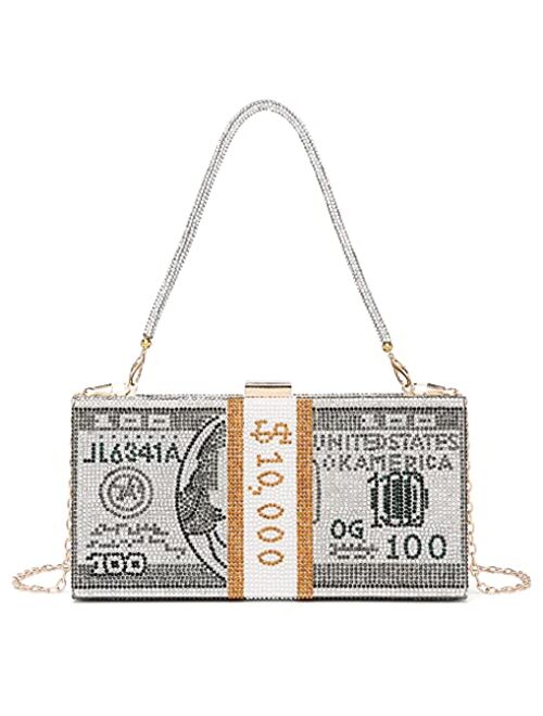 Dollar Clutch Purse for Women from Covelin, Rhinestone Evening Handbag Money Bag