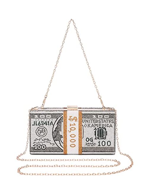 Dollar Clutch Purse for Women from Covelin, Rhinestone Evening Handbag Money Bag