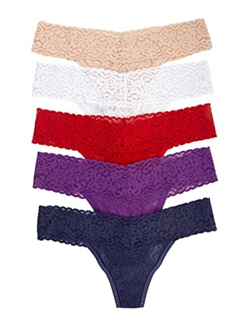 Felina | Signature Stretchy Lace Low Rise Thong 5-Pack | Panty