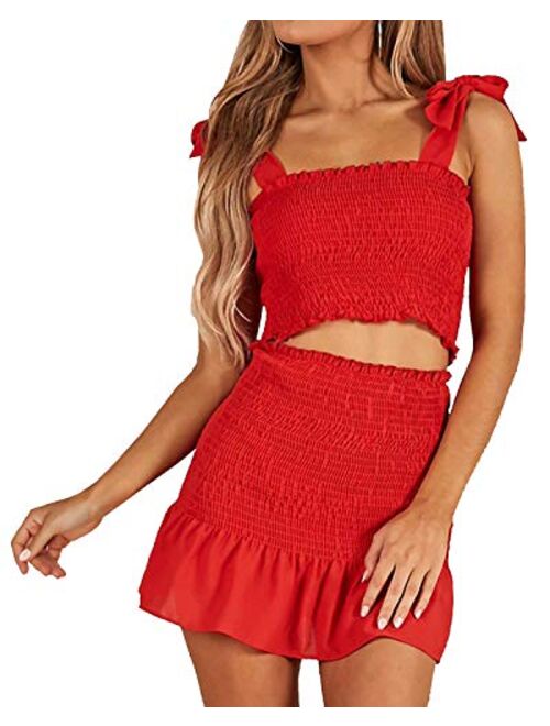 Women's Bohemian Bow Tie Tube Crop Top with High Waist Bodycon Skirt Two Piece Outfit Dress Suit Set