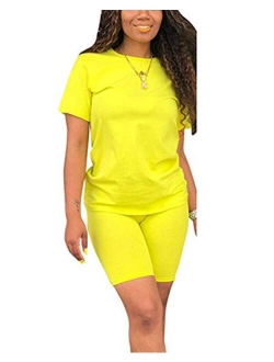 Women’s Casual Two Piece Outfits Short Sleeve Bodycon Shorts Set Jogging Suit Summer