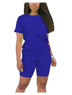 Women’s Casual Two Piece Outfits Short Sleeve Bodycon Shorts Set Jogging Suit Summer