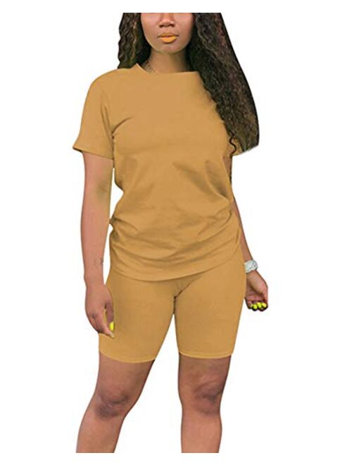 Women’s Casual Two Piece Outfits Short Sleeve Bodycon Shorts Set Jogging Suit Summer