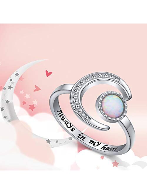 Yearace 925 Sterling Silver Created Opal Sun Moon Open Ring for Women Girls, Size 7