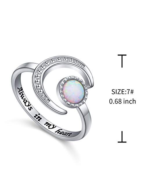 Yearace 925 Sterling Silver Created Opal Sun Moon Open Ring for Women Girls, Size 7