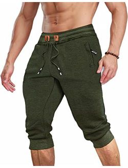 Men's 3/4 Jogger Capri Pants with Zipper Pockets Knee Length Running Training Workout Shorts