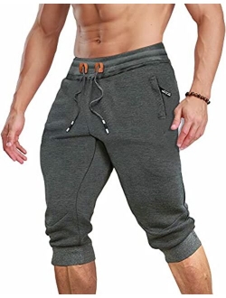 Men's 3/4 Jogger Capri Pants with Zipper Pockets Knee Length Running Training Workout Shorts