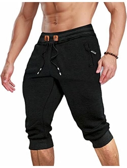 Men's 3/4 Jogger Capri Pants with Zipper Pockets Knee Length Running Training Workout Shorts