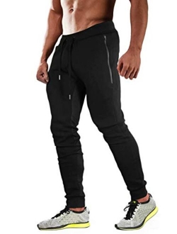 Men's Joggers Sweatpants with 3 Zipper Pockets Regular Fit Closed Bottom Gym Workout Running Pants