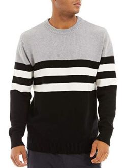 Men's Crewneck Sweater Soft Thermal Knitted Sweatshirt Color Block Striped