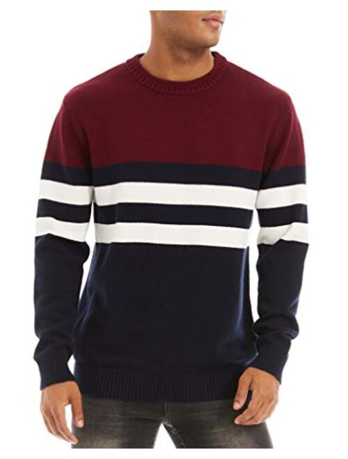 MAGCOMSEN Men's Crewneck Sweater Soft Thermal Knitted Sweatshirt Color Block Striped