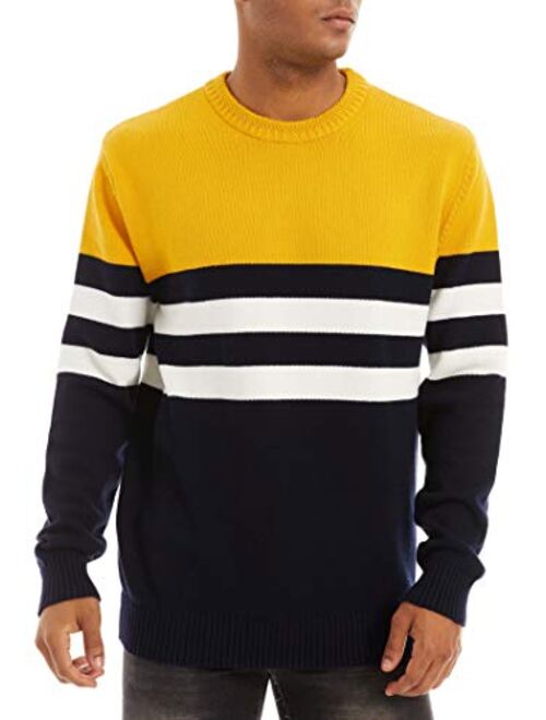 MAGCOMSEN Men's Crewneck Sweater Soft Thermal Knitted Sweatshirt Color Block Striped