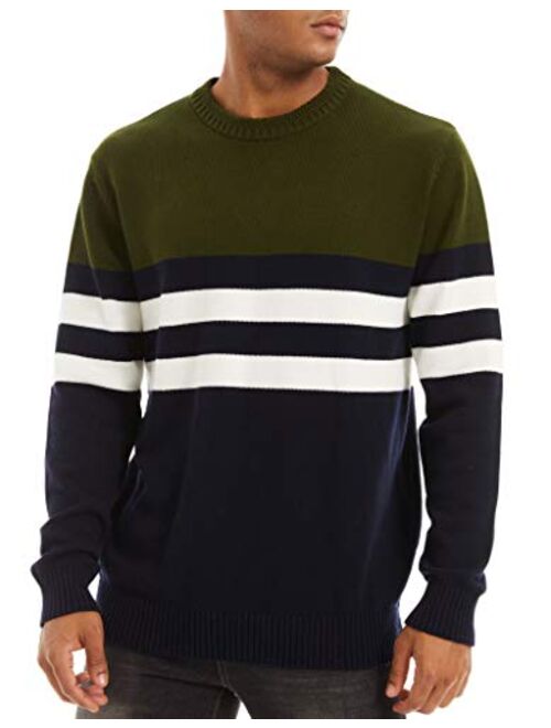 MAGCOMSEN Men's Crewneck Sweater Soft Thermal Knitted Sweatshirt Color Block Striped