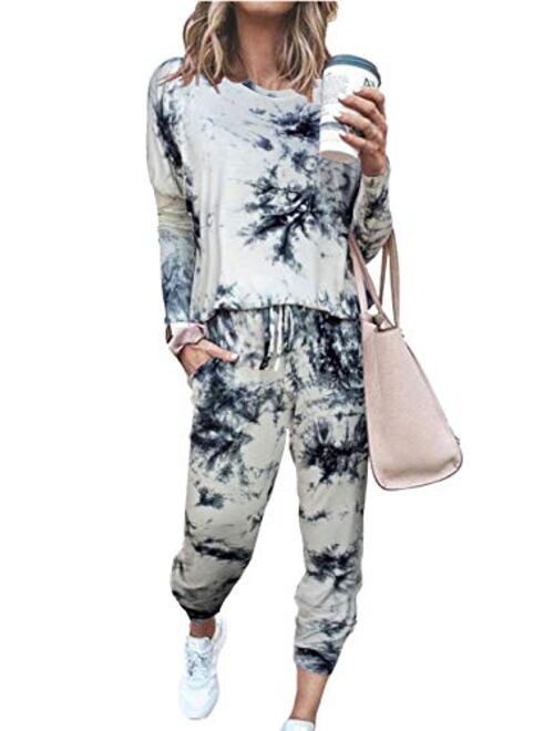 PRETTYGARDEN Women’s Solid Color Two Piece Outfit Long Sleeve Crewneck Pullover Tops And Long Pants Sweatsuits Tracksuits