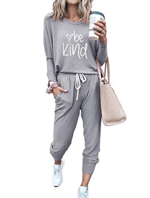 PRETTYGARDEN Women’s Solid Color Two Piece Outfit Long Sleeve Crewneck Pullover Tops And Long Pants Sweatsuits Tracksuits