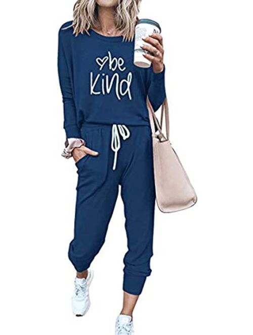 PRETTYGARDEN Women’s Solid Color Two Piece Outfit Long Sleeve Crewneck Pullover Tops And Long Pants Sweatsuits Tracksuits