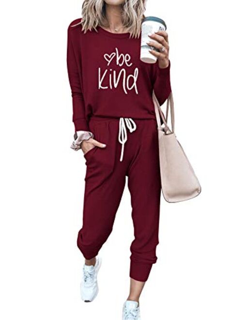 PRETTYGARDEN Women’s Solid Color Two Piece Outfit Long Sleeve Crewneck Pullover Tops And Long Pants Sweatsuits Tracksuits