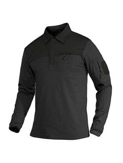 Men's Polo Shirts with 2 Zipper Pockets Loop Patches Cotton Tactical Shirts for Work, Fishing, Golf, Hiking