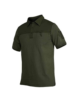 Men's Polo Shirts with 2 Zipper Pockets Loop Patches Cotton Tactical Shirts for Work, Fishing, Golf, Hiking