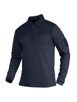 Men's Polo Shirts with 2 Zipper Pockets Loop Patches Cotton Tactical Shirts for Work, Fishing, Golf, Hiking