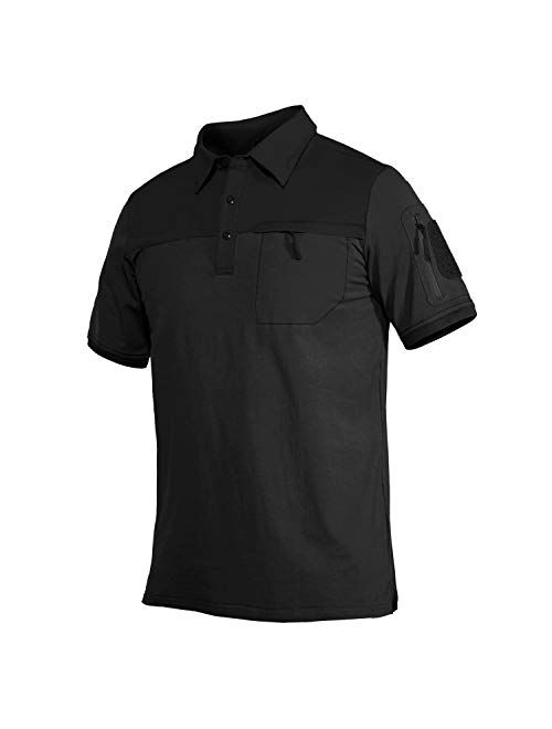 MAGCOMSEN Men's Polo Shirts with 2 Zipper Pockets Loop Patches Cotton Tactical Shirts for Work, Fishing, Golf, Hiking