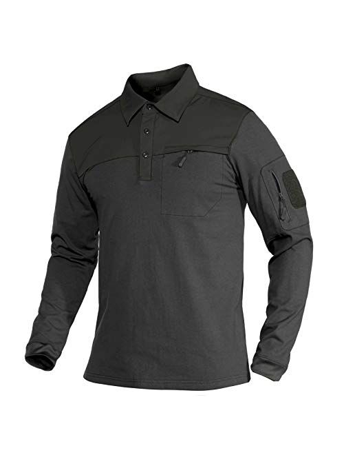 MAGCOMSEN Men's Polo Shirts with 2 Zipper Pockets Loop Patches Cotton Tactical Shirts for Work, Fishing, Golf, Hiking