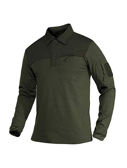 MAGCOMSEN Men's Polo Shirts with 2 Zipper Pockets Loop Patches Cotton Tactical Shirts for Work, Fishing, Golf, Hiking