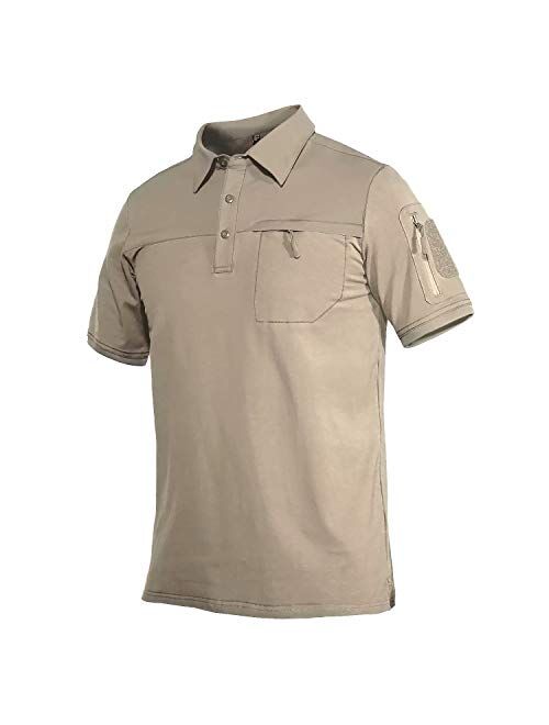 MAGCOMSEN Men's Polo Shirts with 2 Zipper Pockets Loop Patches Cotton Tactical Shirts for Work, Fishing, Golf, Hiking