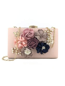 By Shirin | Women’s 3D Floral Clutch Purse Hand Bag | Handmade with Pearl | Bridal Wedding Daytime Evening Party