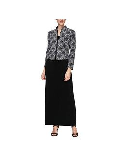 Women's Jacquard Long Dress Mandarin-Neck Jacket (Petite Regular)