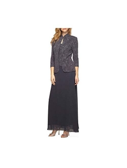 Women's Jacquard Long Dress Mandarin-Neck Jacket (Petite Regular)