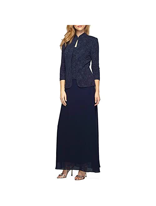 Alex Evenings Women's Jacquard Long Dress Mandarin-Neck Jacket (Petite Regular)