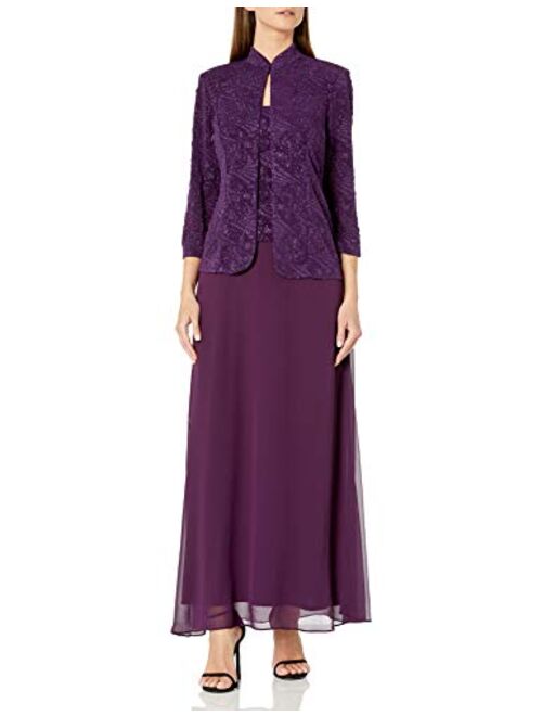 Alex Evenings Women's Jacquard Long Dress Mandarin-Neck Jacket (Petite Regular)