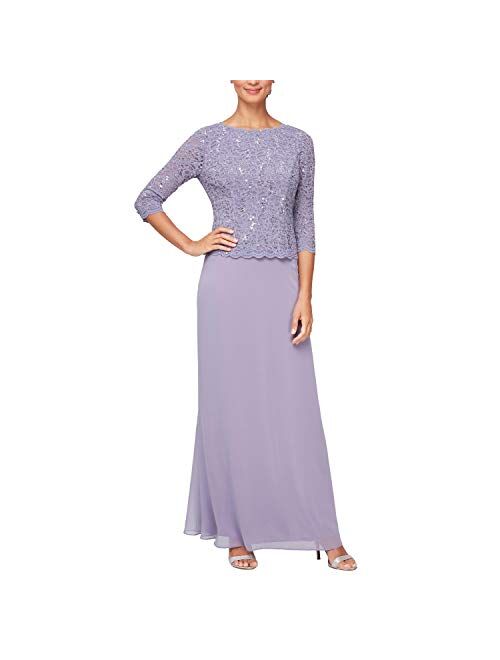 Alex Evenings Women's Long Mock Dress with Full Skirt (Petite and Regular Sizes)