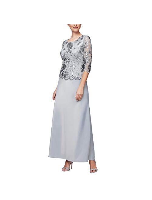 Alex Evenings Women's Long Mock Dress with Full Skirt (Petite and Regular Sizes)