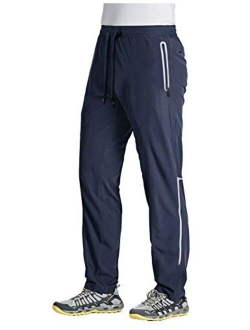 Men's Quick Dry Running Jogger Pants with Zipper Pockets Open Bottom Sweatpants for Workout, Gym, Hiking