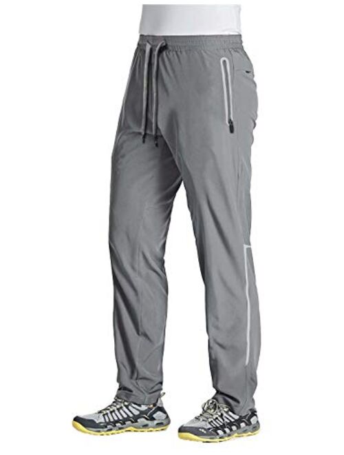 MAGCOMSEN Men's Quick Dry Running Jogger Pants with Zipper Pockets Open Bottom Sweatpants for Workout, Gym, Hiking