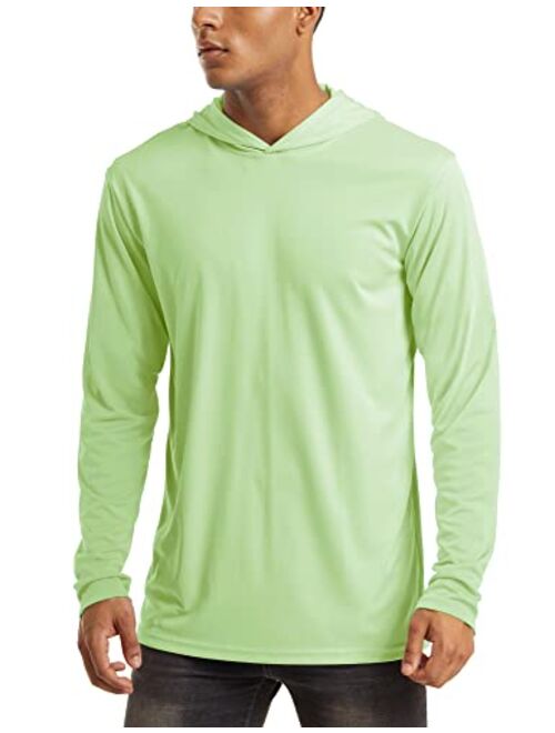 MAGCOMSEN Men's Hooded UPF 50+ Sun Protection T Shirts Long Sleeve Athletic Fishing Shirts Rash Guards