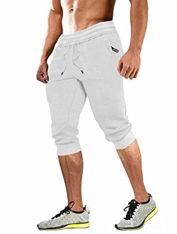 Men's 3/4 Joggers Capri Pants with Zipper Pockets Slim Fit Training Running Workout Capri Joggers