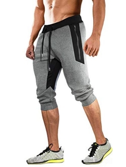 Men's 3/4 Joggers Capri Pants with Zipper Pockets Slim Fit Training Running Workout Capri Joggers