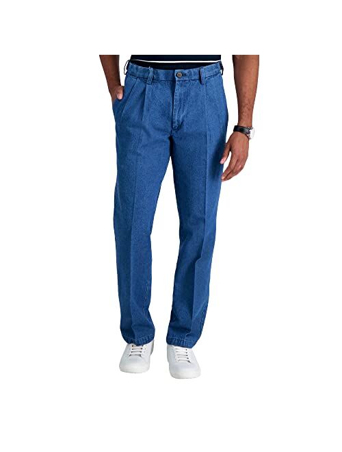 Haggar Men's Work To Weekend No Iron Denim Flat Front & Pleat Pant - Regular and Big & Tall Sizes