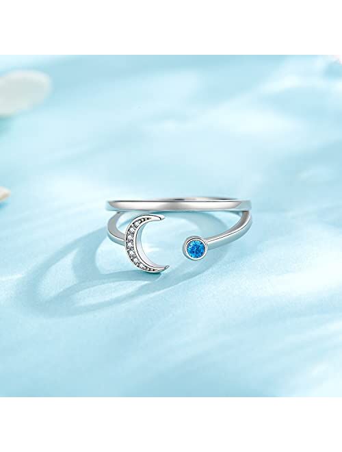 JUSTKIDSTOY Moon Rings 925 Sterling Silver Moon Ring Jewelry for Women Girls