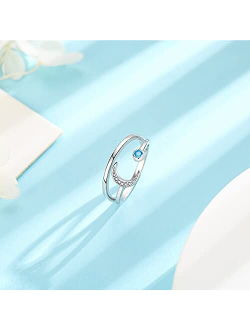 JUSTKIDSTOY Moon Rings 925 Sterling Silver Moon Ring Jewelry for Women Girls