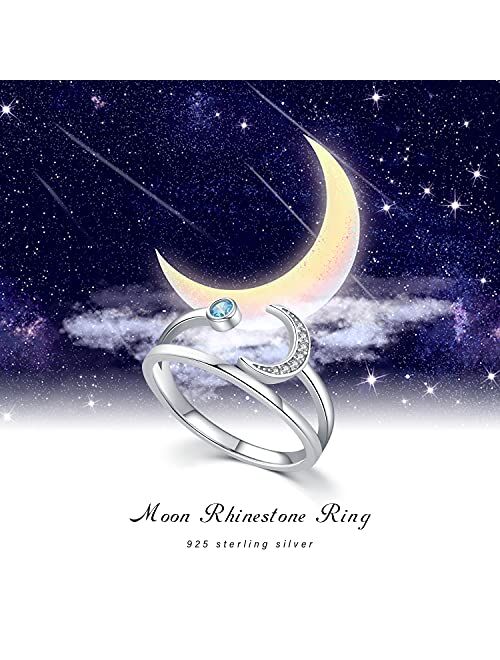 JUSTKIDSTOY Moon Rings 925 Sterling Silver Moon Ring Jewelry for Women Girls