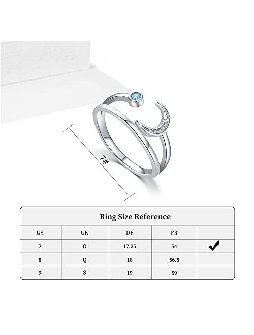 JUSTKIDSTOY Moon Rings 925 Sterling Silver Moon Ring Jewelry for Women Girls